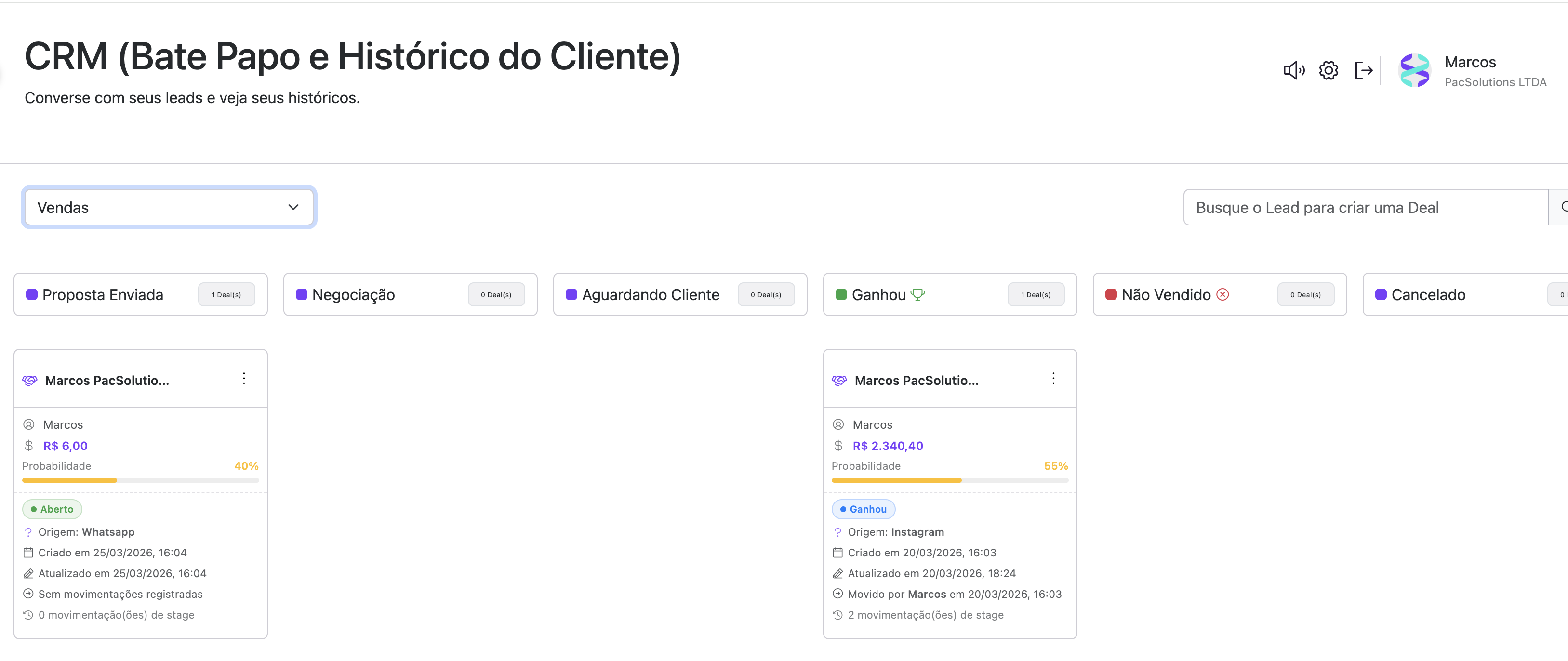PacOne CRM Kanban