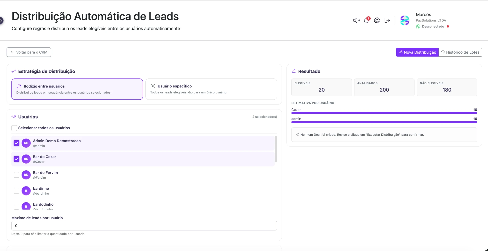 Distribuição Automática de Leads no PacOne